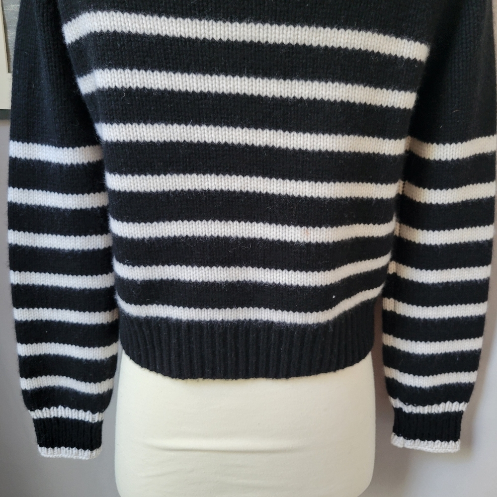 La Ligne New York Mini Marin Cropped Stripe Wool Cashmere Sweater Black XS - Picture 11 of 13